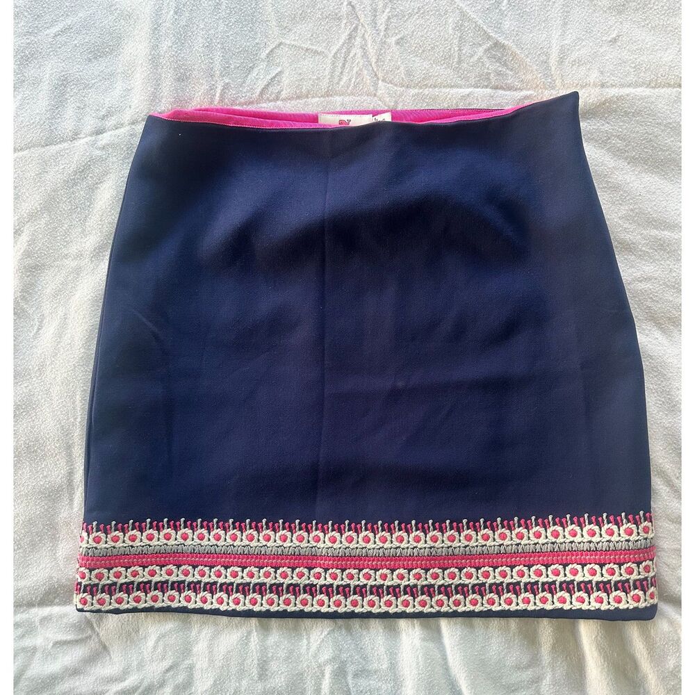 Vineyard Vines Navy Navy Crepe Skirt w Embroidered Hem Skirt Size 8